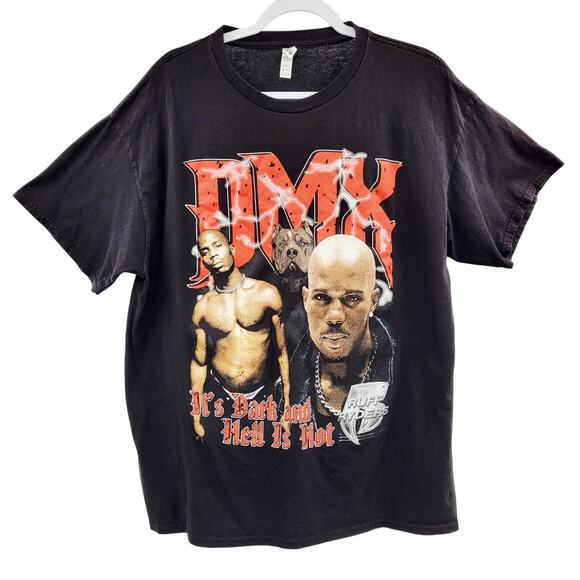 DMX It's Dark and Hell Is Hot RUFF RYDERS Black Red Hip-Hop Rap Tee Men's Sz XL - Picture 1 of 4